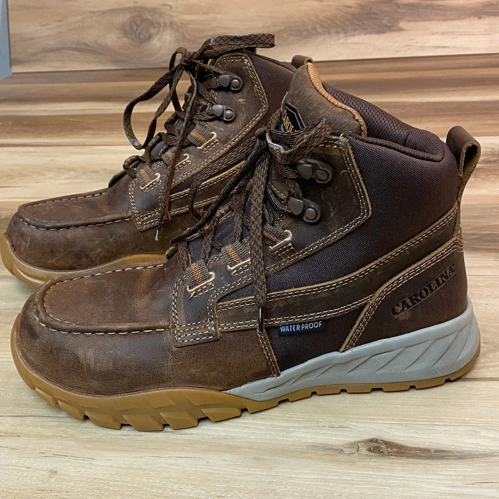 Carolina Waterproof Moc Toe Work Boots Brown Leather EH SR Mens 9.5D CA5593 - Picture 2 of 11